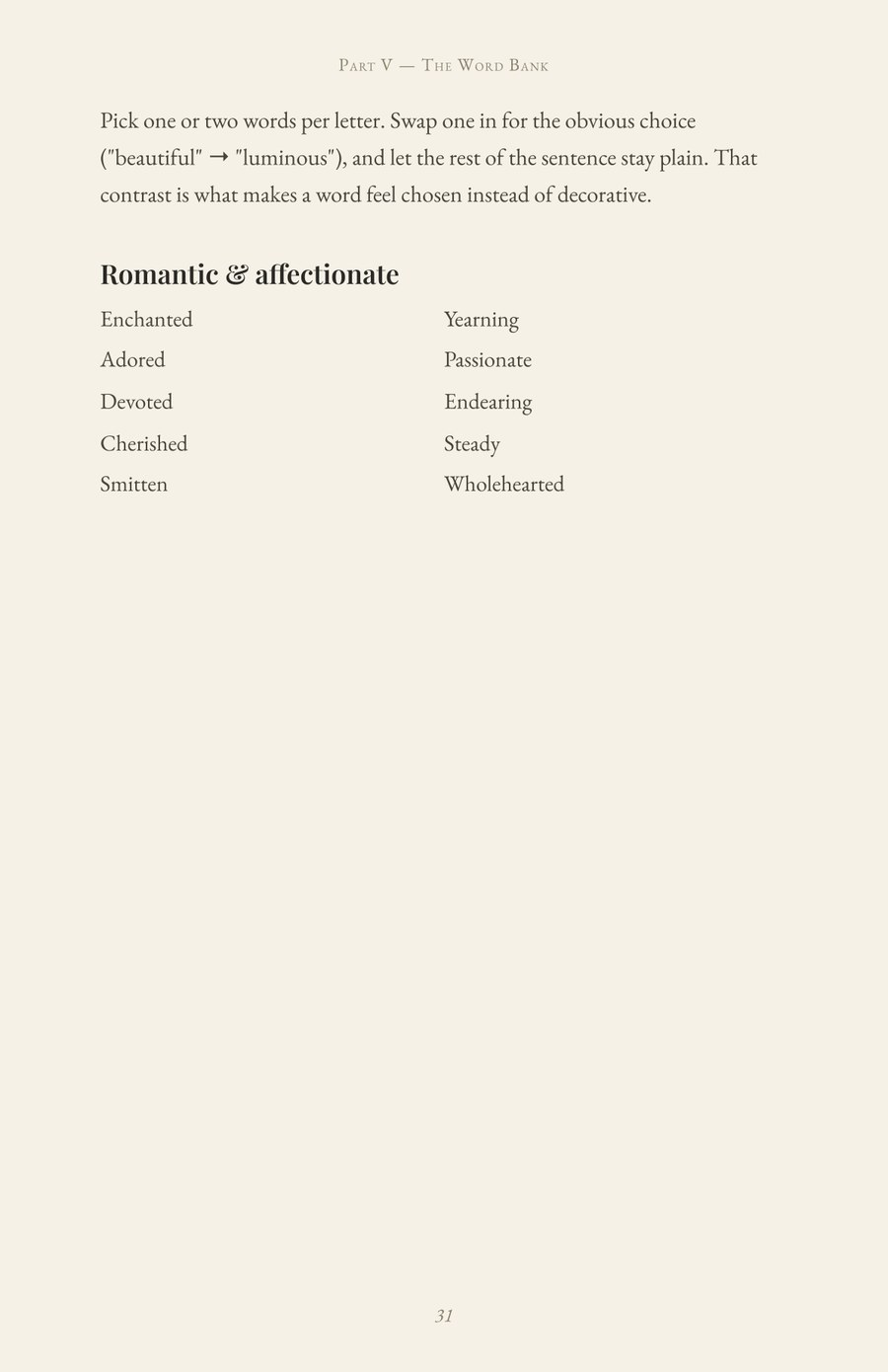 A page from the guidebook's Word Bank section